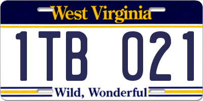 WV license plate 1TB021