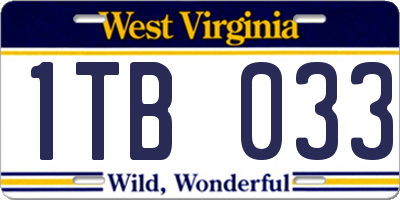 WV license plate 1TB033