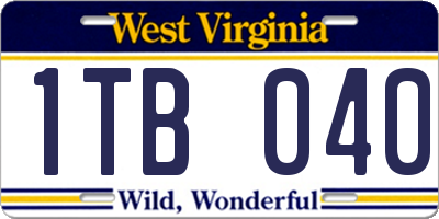 WV license plate 1TB040