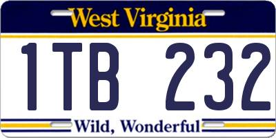 WV license plate 1TB232