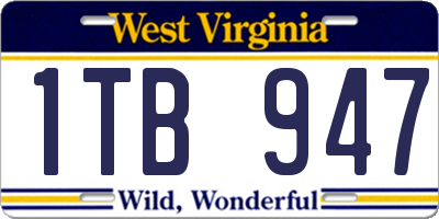 WV license plate 1TB947
