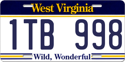 WV license plate 1TB998