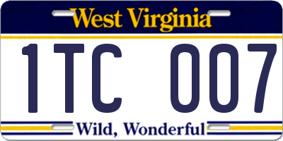 WV license plate 1TC007