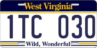 WV license plate 1TC030