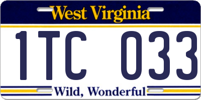 WV license plate 1TC033