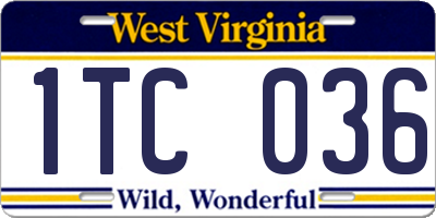 WV license plate 1TC036