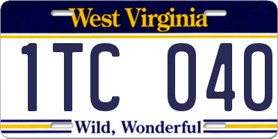 WV license plate 1TC040