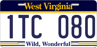 WV license plate 1TC080