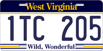 WV license plate 1TC205