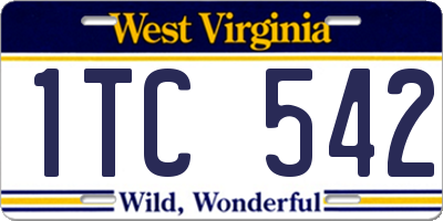 WV license plate 1TC542