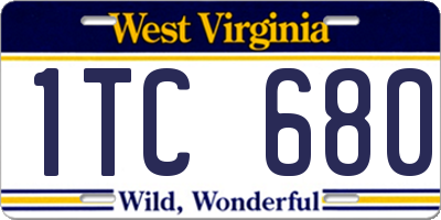 WV license plate 1TC680