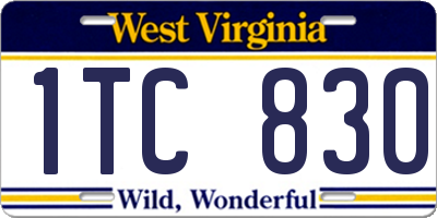 WV license plate 1TC830