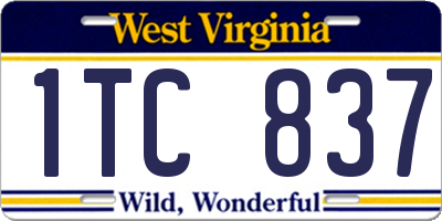 WV license plate 1TC837