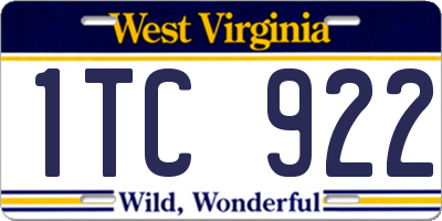 WV license plate 1TC922