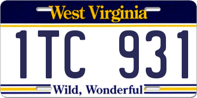 WV license plate 1TC931