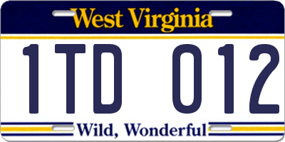 WV license plate 1TD012