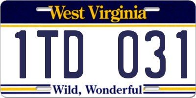 WV license plate 1TD031