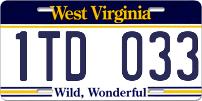 WV license plate 1TD033
