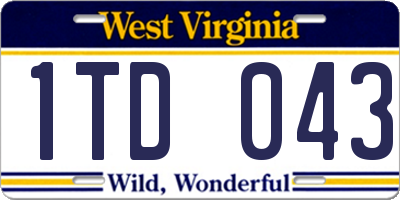 WV license plate 1TD043