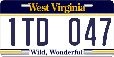 WV license plate 1TD047