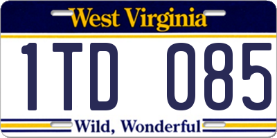 WV license plate 1TD085