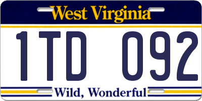 WV license plate 1TD092