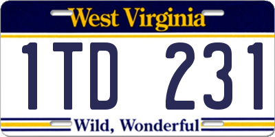WV license plate 1TD231