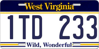 WV license plate 1TD233