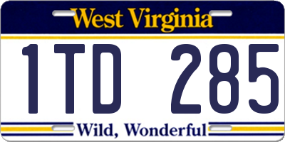 WV license plate 1TD285