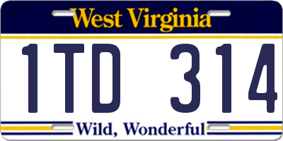 WV license plate 1TD314
