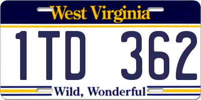 WV license plate 1TD362