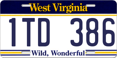 WV license plate 1TD386