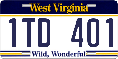 WV license plate 1TD401