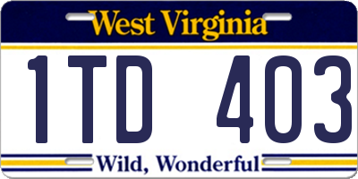 WV license plate 1TD403