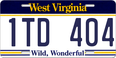 WV license plate 1TD404