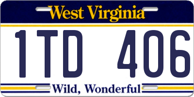 WV license plate 1TD406