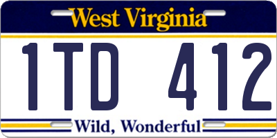 WV license plate 1TD412