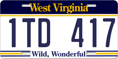 WV license plate 1TD417