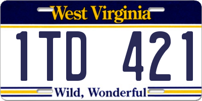 WV license plate 1TD421