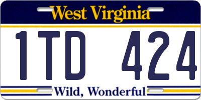 WV license plate 1TD424