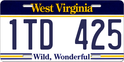 WV license plate 1TD425