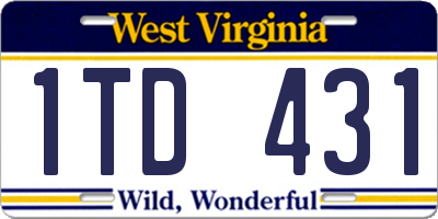 WV license plate 1TD431