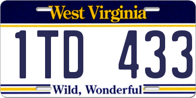 WV license plate 1TD433