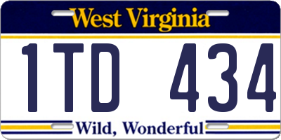 WV license plate 1TD434