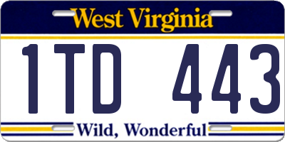 WV license plate 1TD443
