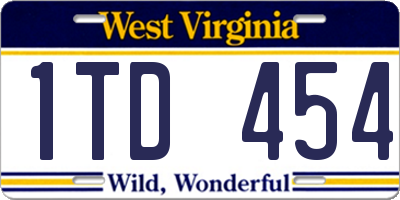 WV license plate 1TD454