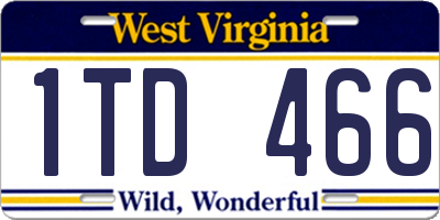 WV license plate 1TD466