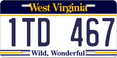 WV license plate 1TD467