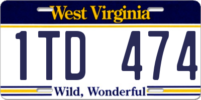 WV license plate 1TD474