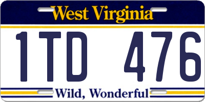 WV license plate 1TD476